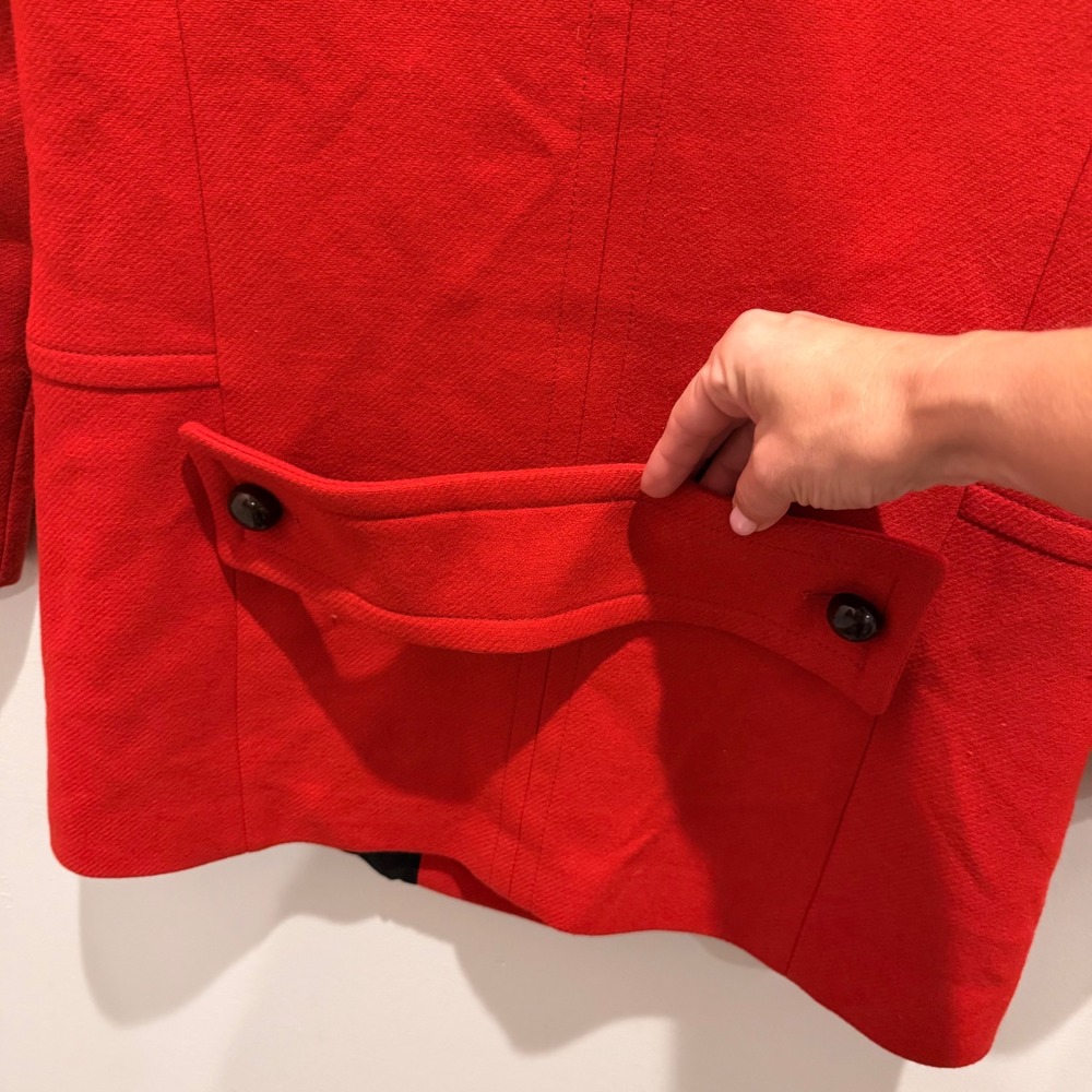 Zara Red Double Breasted Wool Blend Pea Coat Vibrant Winter Jacket | Size M - Picture 7 of 12